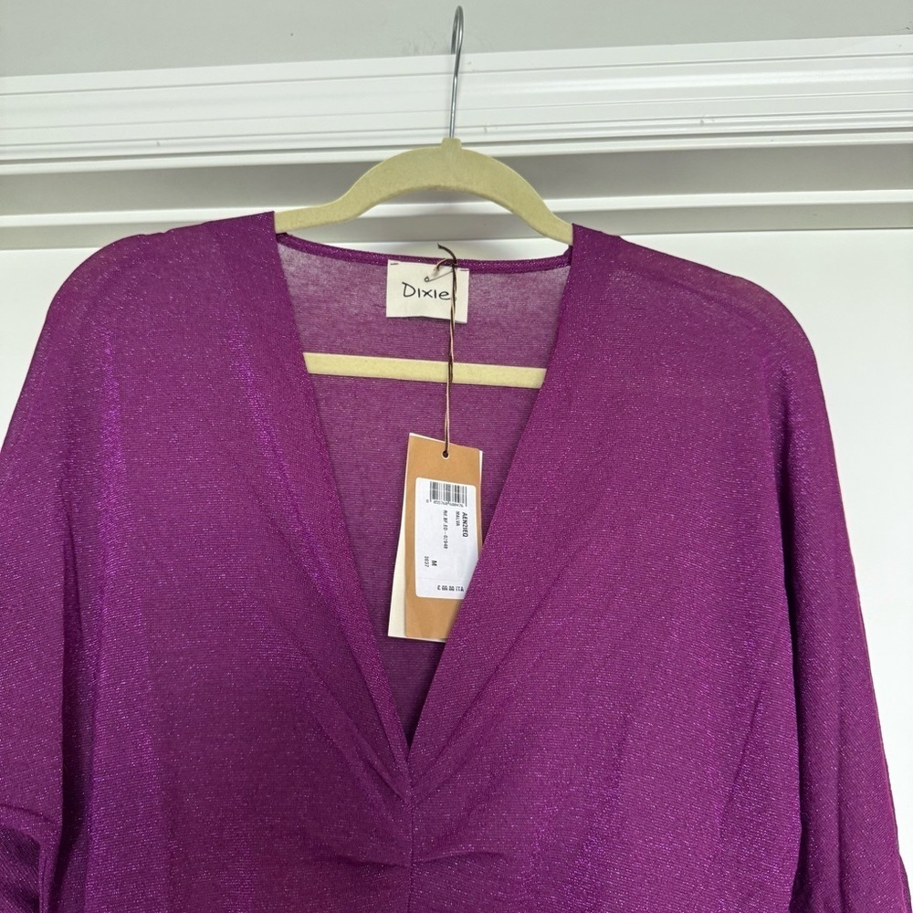 Dixie Malva gathered v neck purple metallic dress size M new with tags - Picture 5 of 11